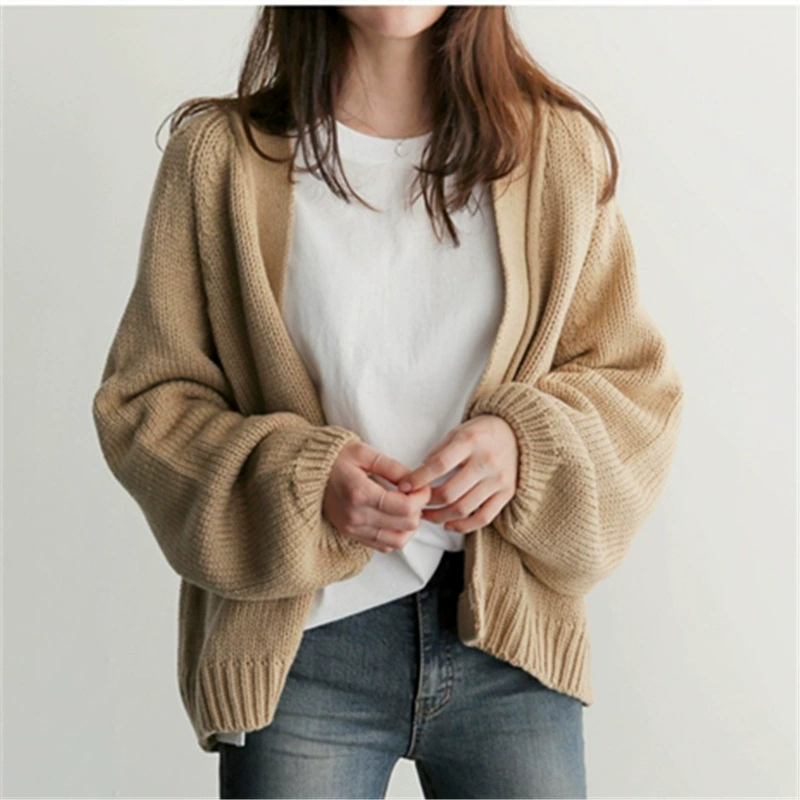 Кардиган-оверсайз вязаный женский, корейский стиль, one size (хаки/черный/зеленый)