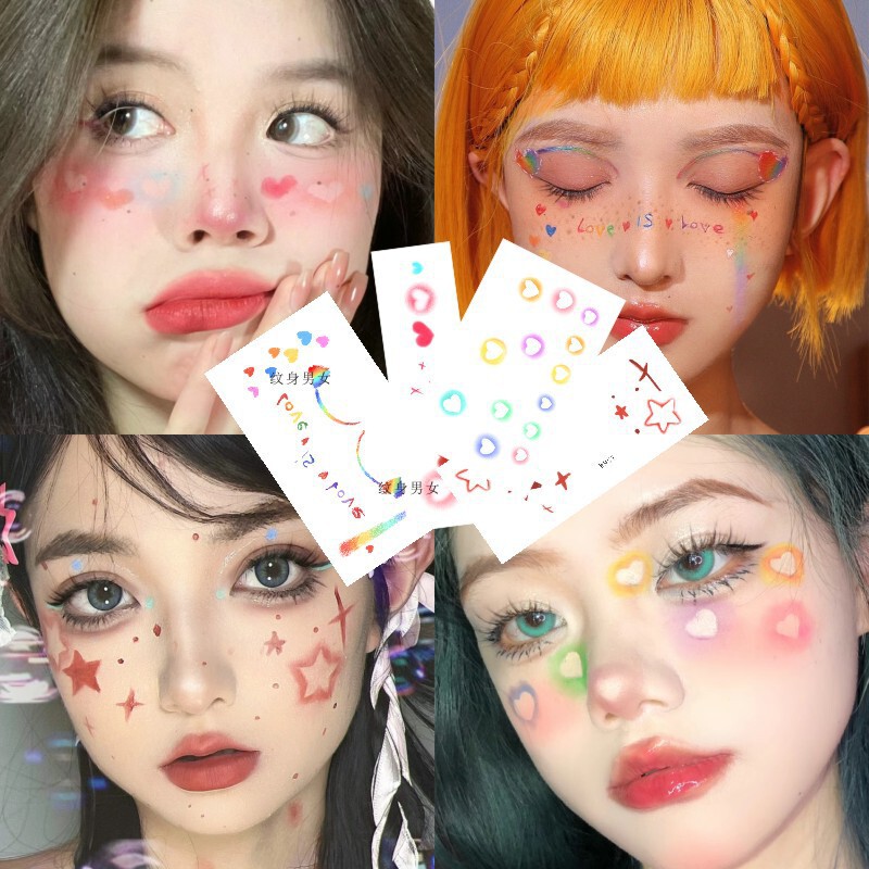 Halloween Sweet Makeup, Kuromi's Cute Hand-Painted Face Makeup Tattoo Stickers, Waterproof Sweet and Cool Girl Cartoon Tattoos Halloween Sweet Makeup, Kuromi's Cute Hand-Painted Face Makeup Tattoo Stickers, Waterproof Sweet and Cool Girl Cartoon Tattoos