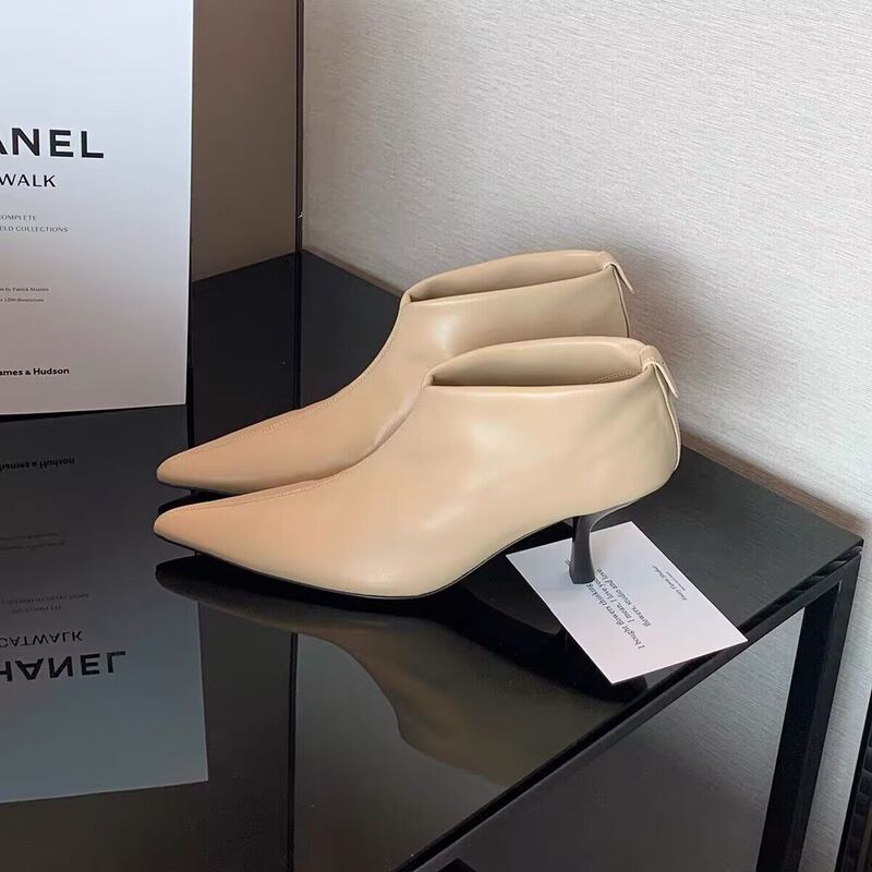 Grape mom studiolee French pointed kitten heel elegant high heel thin boots and ankle boots velvet lining