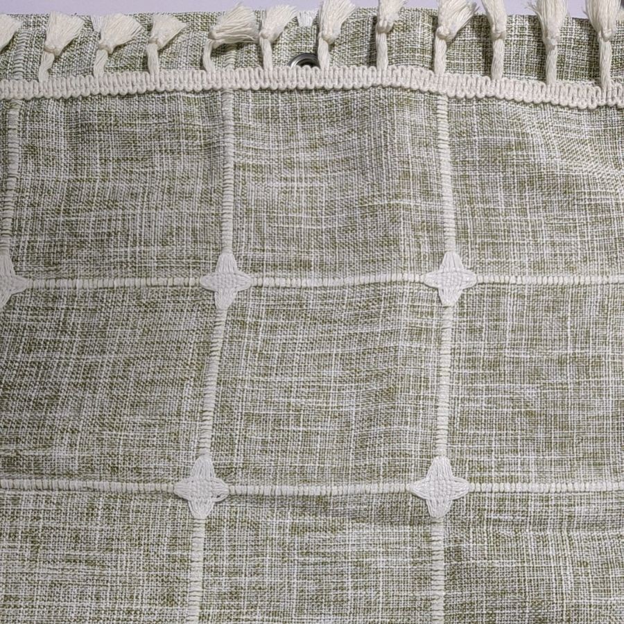 9호 잔디 그린..자수 미디엄 체크무늬 태슬 식탁보