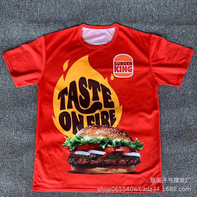Customized American Burger King Advertising Shirt Promotion Full Polyester Full-Print T-Shirt Large Round Neck Short-Sleeved Cultural Shirt Diylogo Customized American Burger King Advertising Shirt Promotion Full Polyester Full-Print T-Shirt Large Round Neck Short-Sleeved Cultural Shirt Diylogo