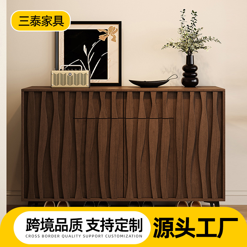 Customized Shoe Cabinet Integrated with the Entrance, Wall-Mounted Shoe Rack for Home Use, Vintage-Style Entryway Storage Cabinet, Solid Wood Shoe Cabinet