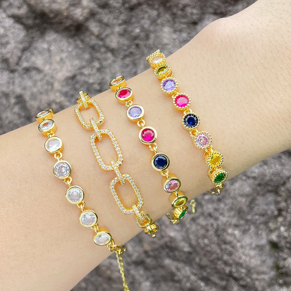 Fashion Geometric Copper Bracelets Splicing Gold Plated Zircon Copper Bracelets