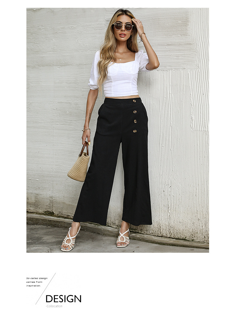 Solid Color Cropped Wide-Leg Pants - Pants - Uniqistic.com