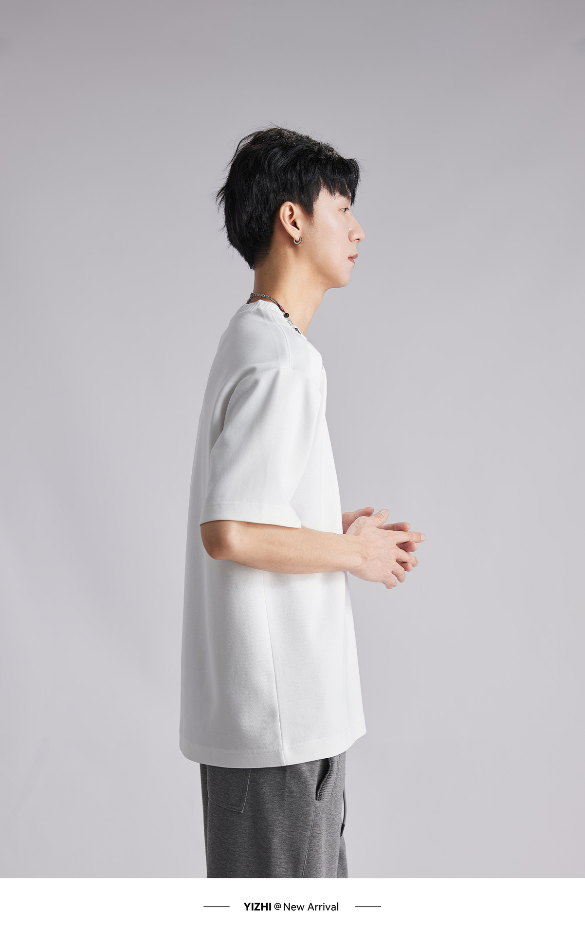 Áo thun nam cổ tròn chất liệu cotton dày 260g, thiết kế vai nối, phong cách lịch lãm — đen chi tiết 10
