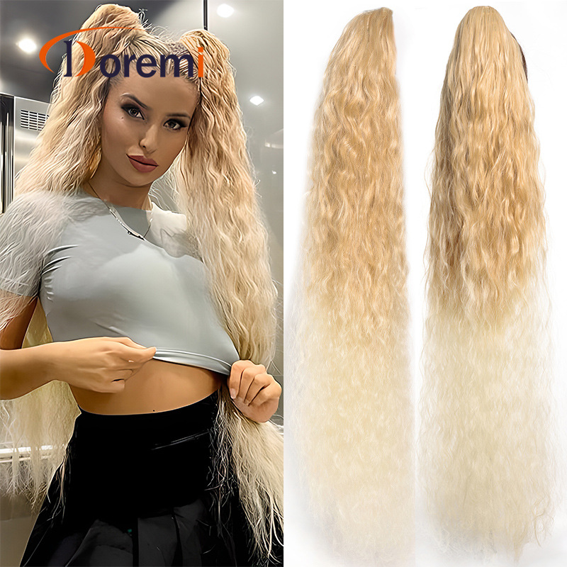 corn silk long curly ponytail wig female hair bough ponytail fluffy natural drawstring ponytail spot wig_voghion.com
