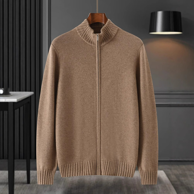 Autumn and Winter New Cashmere Knitwear Men's Stand Collar Zipper Cardigan Double-Strand Thickeneded Simple Business Casual Knitwear