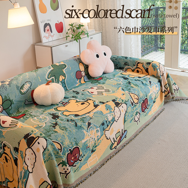 2025 Cartoon Polyester Cotton Sofa Cover for Living Room, Anti-Cat Scratch Sofa Blanket, New Sofa Cover