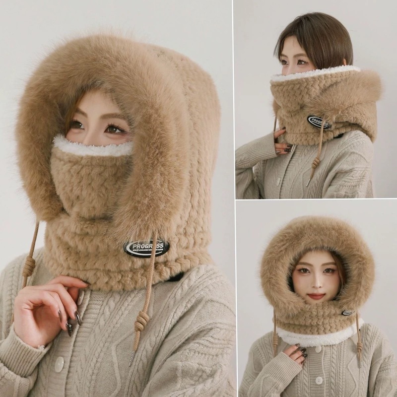 秋冬の女性用防風帽子、サイクリング用暖かい耳保護キャップ、プルオーバーハット、豪華なネックウォーマー、マスク、オールインワンハット|undefined