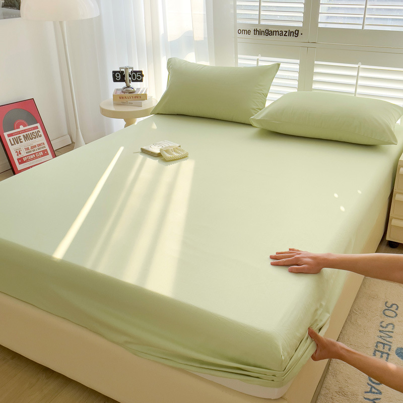 Four-Season Fitted Sheet Bed Cover, Brushed Washed Cotton Full-Cover Mattress Protector, Dust-Proof, Skin-Friendly, Double Bed, Modern and Simple