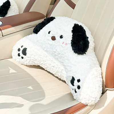 Neck Pillow, Cute Car Cushion, Waist support - rabbit-fur-frayed-puppy-waistrest-white