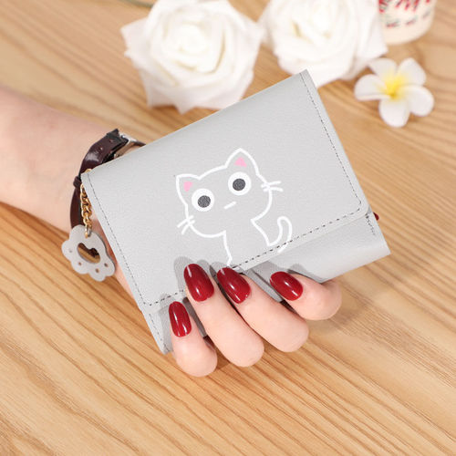 New  Japanese and Korean Cute Animal Women's Minimalist Tri-fold Short Wallet Simple Student Wallet