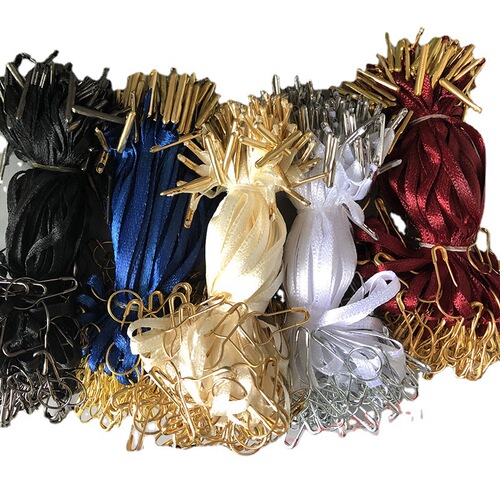 High-end black and white tag rope, beige satin ribbon, gourd pin buckle, trademark thread, ribbon lanyard, 1000 pieces of hanging beads