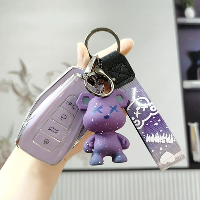 Car key bag: key case Bo Yue X - geely-d-smart-4-key-taro-purple-single-set-fashion-violent-bear-pendant