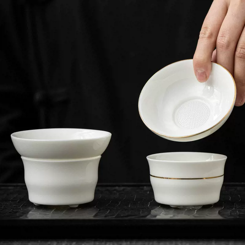 茶漏茶滤白瓷茶隔漏斗功夫茶陶瓷泡茶滤茶器茶具配件陶瓷一体滤网