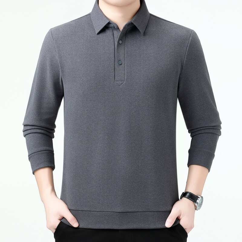Counter Long-Sleeved T-Shirt Men's 25 Autum New Middle-Aged Lapel Sweatshirt Dad's Fleece-Lined Warm Business Polo Shirt