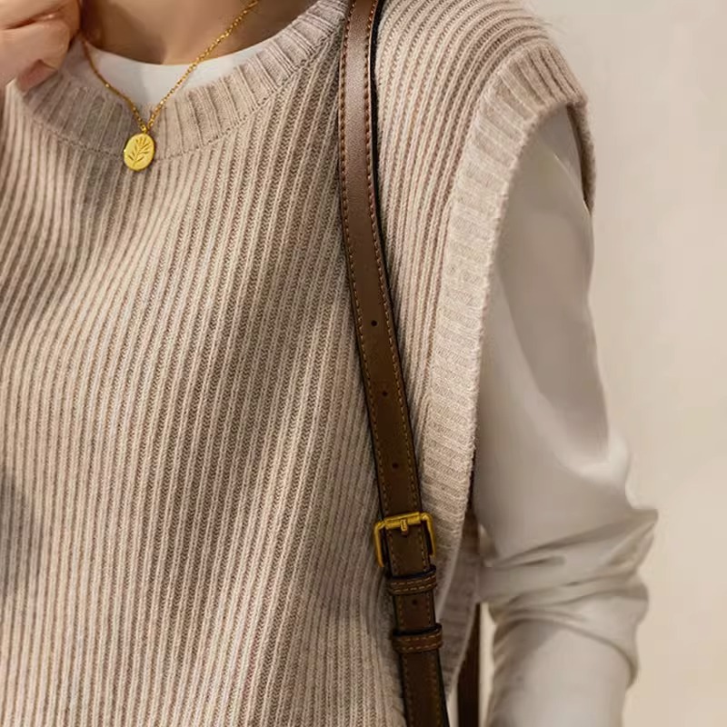 Estilo francés pit suéter Chaleco de las mujeres del otoño y el invierno de la moda apilados sueltos suéter exterior ocasional sin mangas chaleco