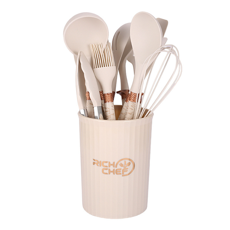 Cuchara de sopa de silicona transfronteriza especial juego de 12 piezas sartén antiadherente pala de silicona resistente a altas temperaturas juego de utensilios de cocina de silicona al por mayor