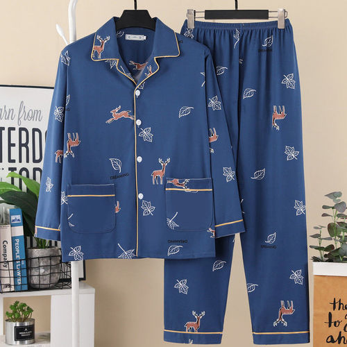 Men's pajama set with long sleeves, 100% pure cotton, spring and autumn style, for young men and boys, summer, autumn and winter home wear set