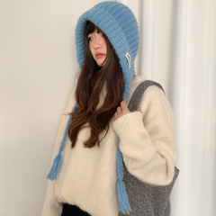 蓝色护耳显脸小时尚帽子女冬季秋冬天新款大头围保暖针织毛线韩版