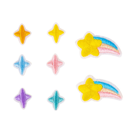 Computer embroidered logo cartoon multi-color four-pointed star embroidered cloth stickers ironing diy down jacket hole repair decorative stickers