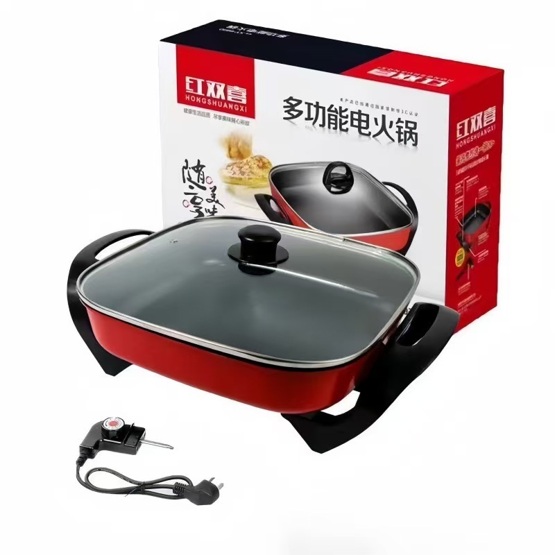Double Happiness 電気鍋 家庭用多機能調理 大容量 オールインワン ノンスティック炊飯器 バーベキュー 四角鍋 電気調理|undefined