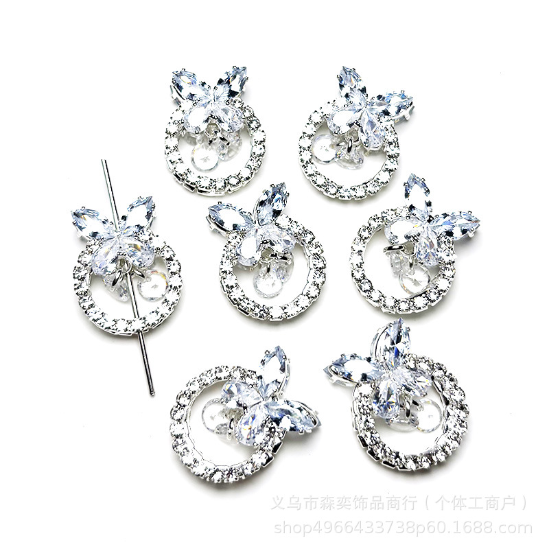 Double-Sided Zircon Butterfly Wreath Vertical Hole Spacer Beads Bowknot Running Ring Straight Hole Beads DIY Phone Chain Accessories