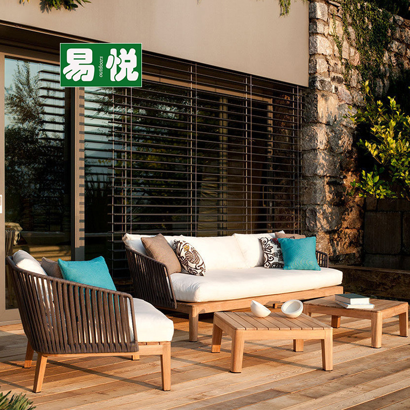Muebles de jardín al aire libre sala de estar silla de caña sofá combinación de madera maciza caña sofá patio al aire libre chalet sofá de madera de caña