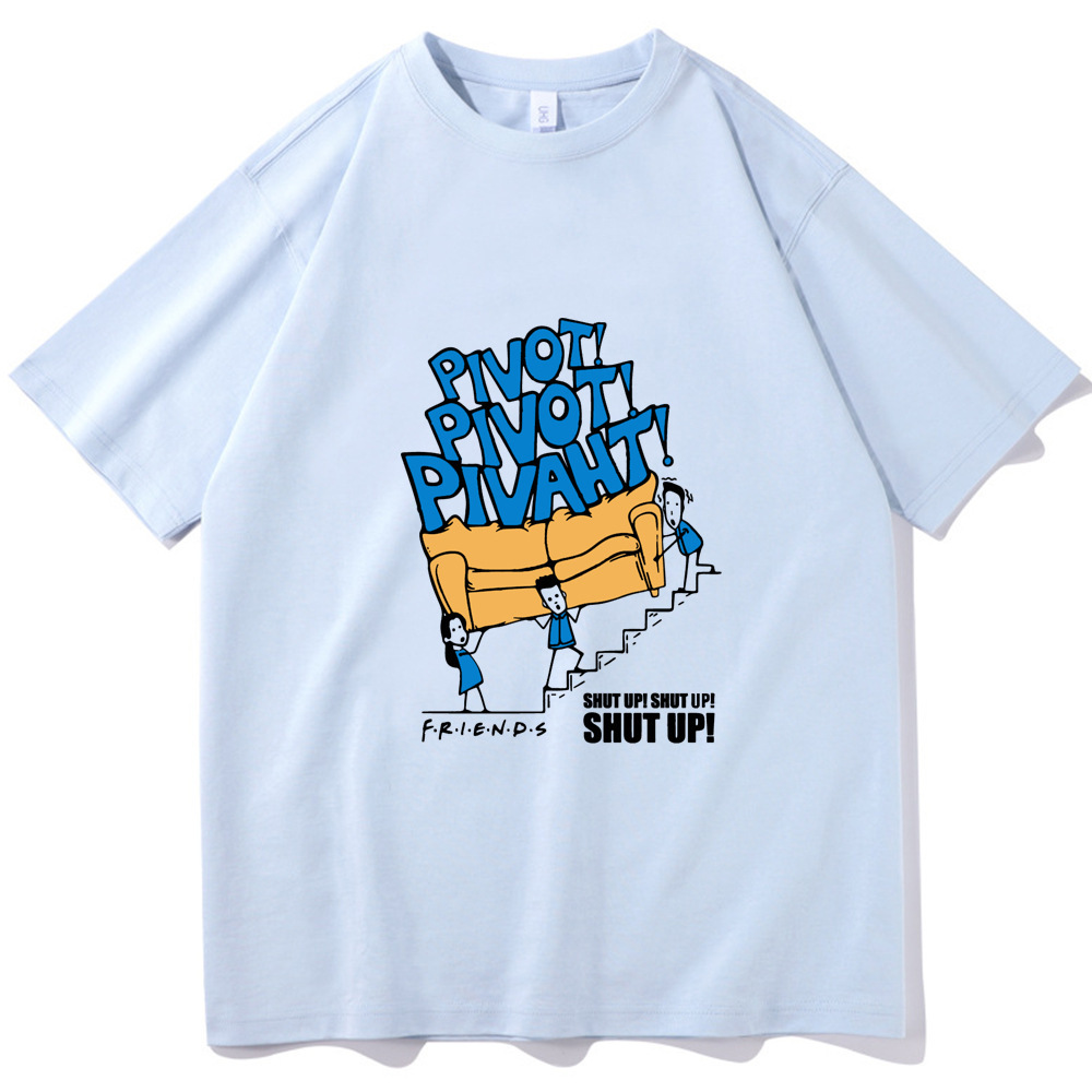 Camiseta Casual de Cuello Redondo y Corte Regular de la Serie de Televisión Hot Friends Pivot Shut Up 2024