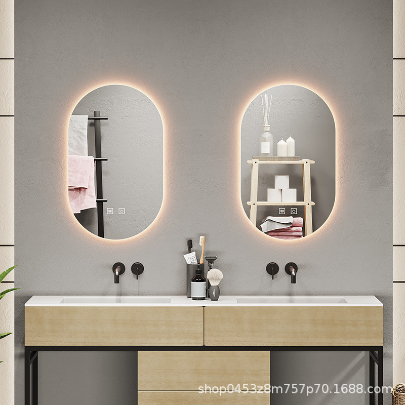 espejo de baño inteligente pista oval anti-fog led luminoso baño con lámpara en la pared del baño tipo de pared colgante doméstica