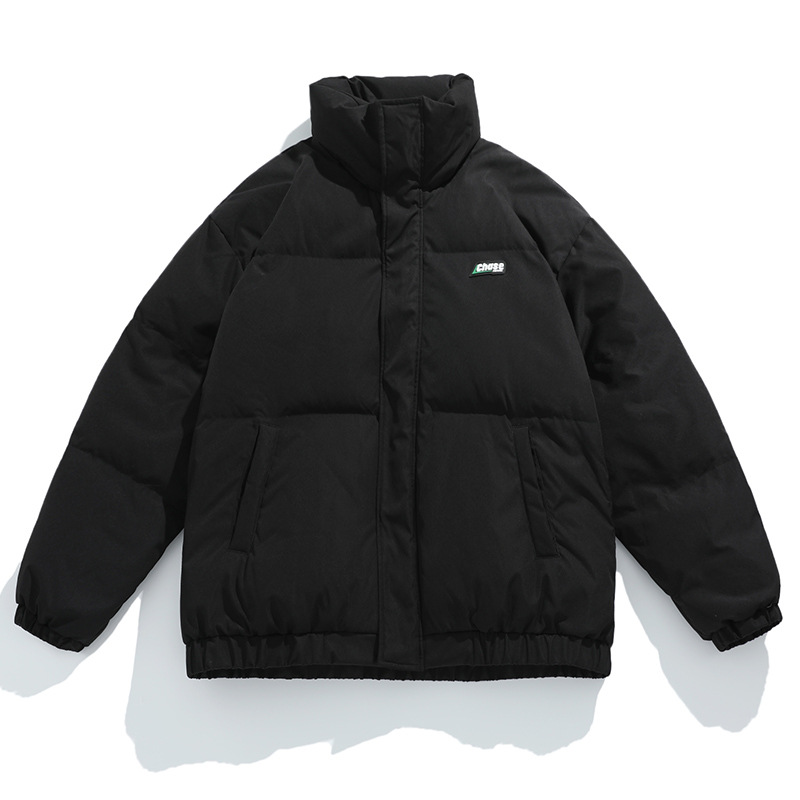 Chaqueta acolchada estilo coreano y japonés para hombre, invierno 2024, nueva, estilo panadero, versátil, moderna, con cuello alto, estampada, de algodón.