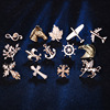 Classic small brooch, jacket, pin, airplane, badge, European style, maple leaf