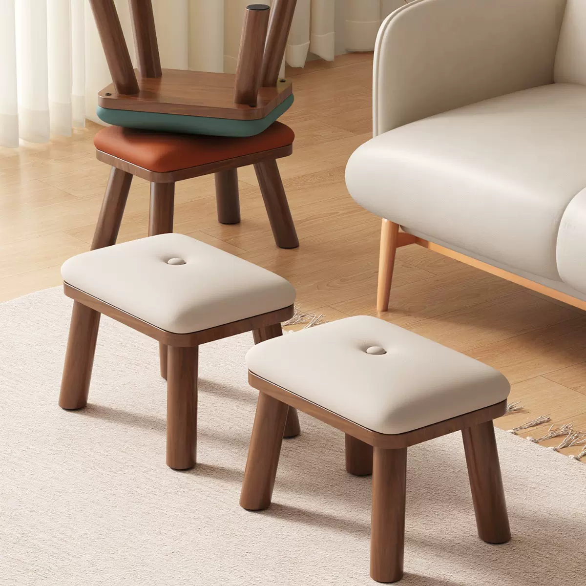 小凳子实木矮凳坐凳家用结实舒适久坐现代简约沙发软包板凳换鞋凳