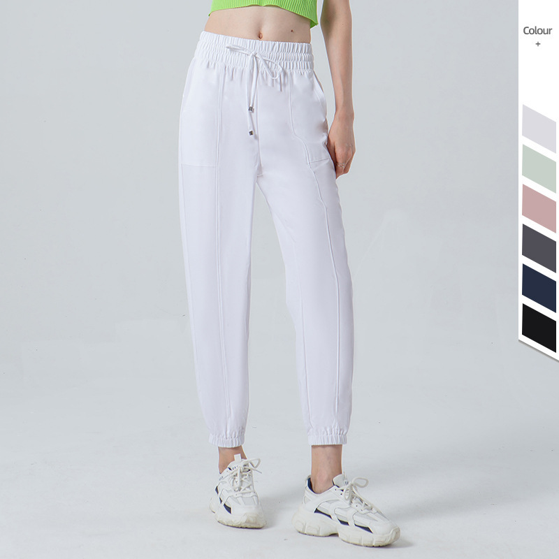 2024 europeos y americanos nuevos Pantalones deportivos sueltos de secado rápido de cintura alta para mujer Pantalones casuales de yoga con cordones pantalones de fitness