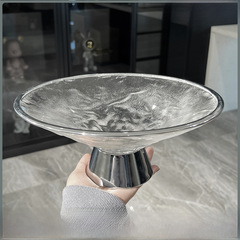 Luxury glass fruit plate for home living room coffee table snack placement plate high-end high leg dried fruit candy plate 