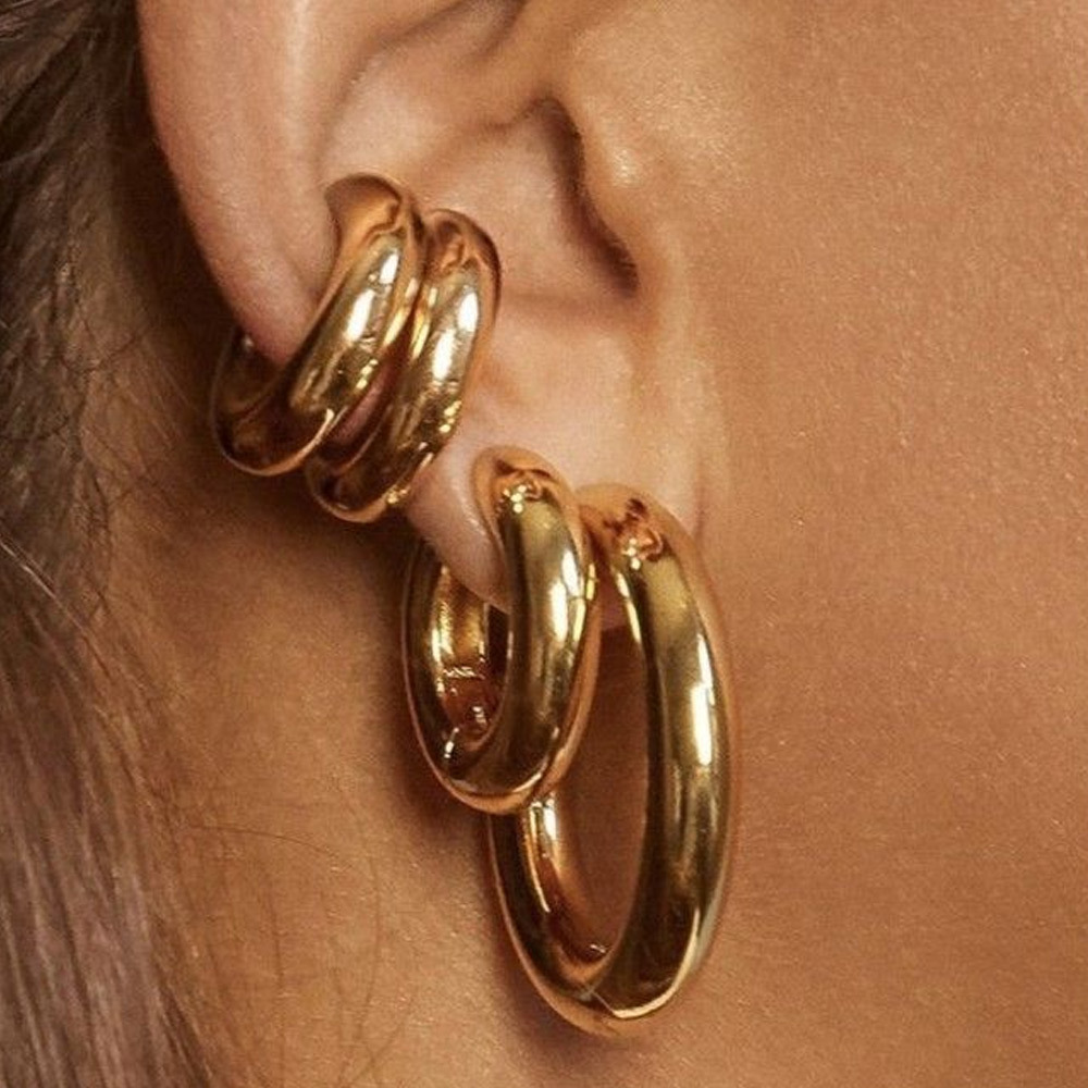 Daily Occasion 304 Stainless Steel Material PVD Coated Real Gold Plated 16K Gold White Gold Plated Gold Plating Solid Color 304 Stainless Steel IG Style Simple Style Waterproof Non Tarnish Earrings