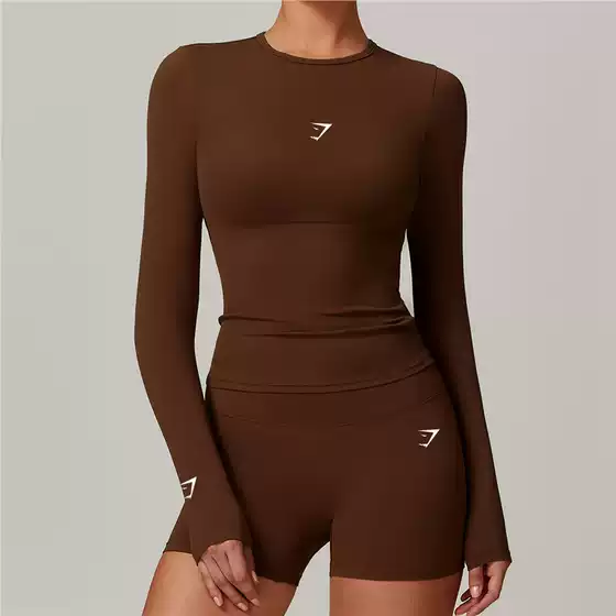 Gymshark Shark Women's Summer Tight Bottoming Shirt Yoga Long Sleeve Fitness Top Sportswear Slim Fit Round Neck