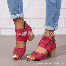 2023年现货新款女鞋一件代发欧美外贸大码欧美激光时尚粗低跟