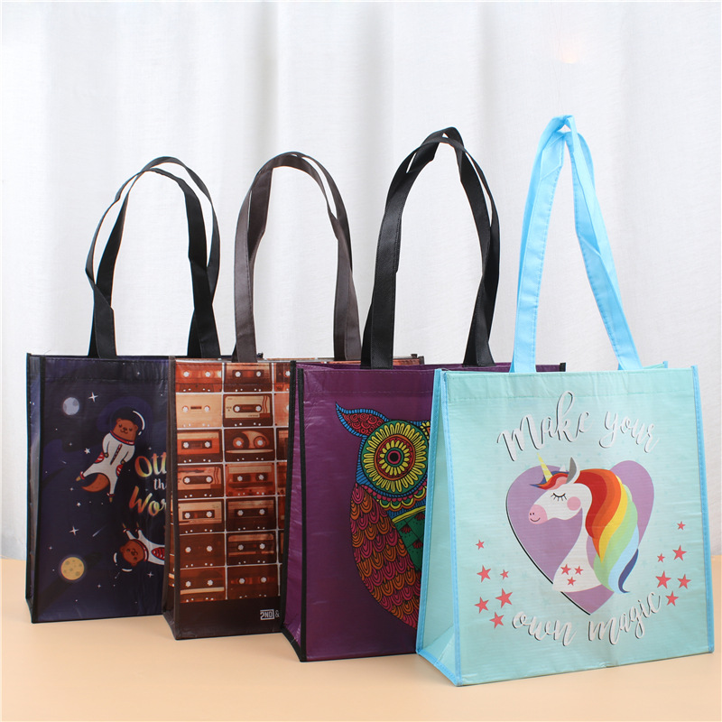 彩色无纺布手提袋 大容量便携覆膜立体包装手提购物袋子