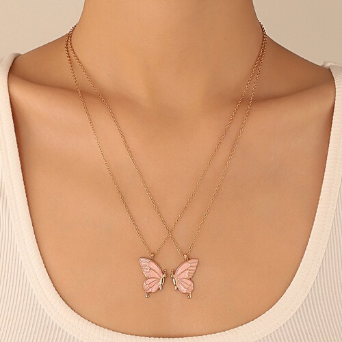 Cross-border best-selling oil dripping double butterfly necklace creative butterfly friendship set clavicle chain bestie gift