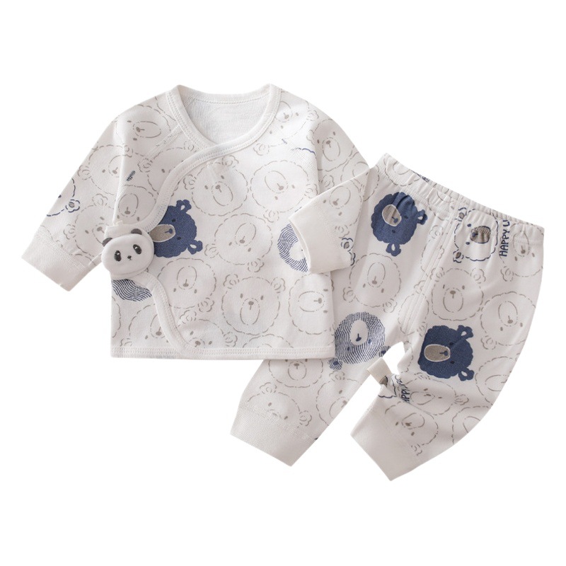 Ropa de bebé recién nacido Heshang ropa media espalda ropa pantalones de dos piezas de algodón puro bebé conjunto cuatro estaciones traje de recién nacido