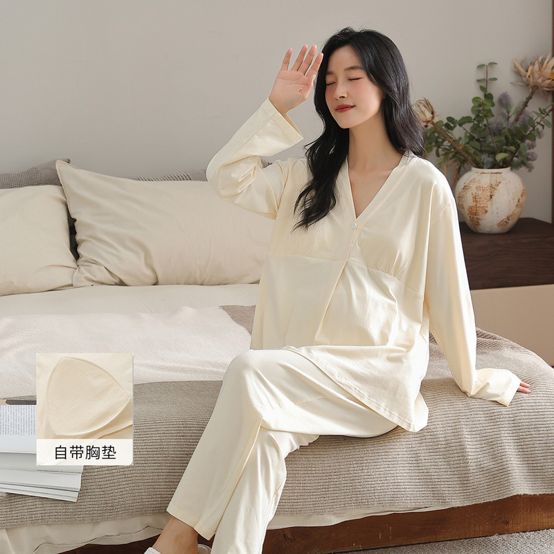 Jingqi 産後服胸パッド付き純綿産後 10 月秋マタニティパジャマ産後授乳マタニティホーム服女性|undefined