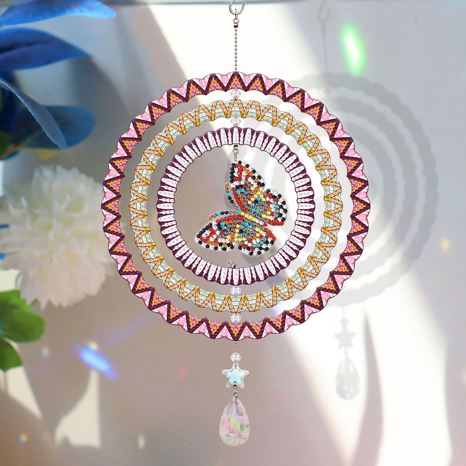 Pintura de diamantes DIY marca tridimensional campana de viento perlas puntos de perforación 5D completo perforación de diamantes colgantes acrílicos pintura