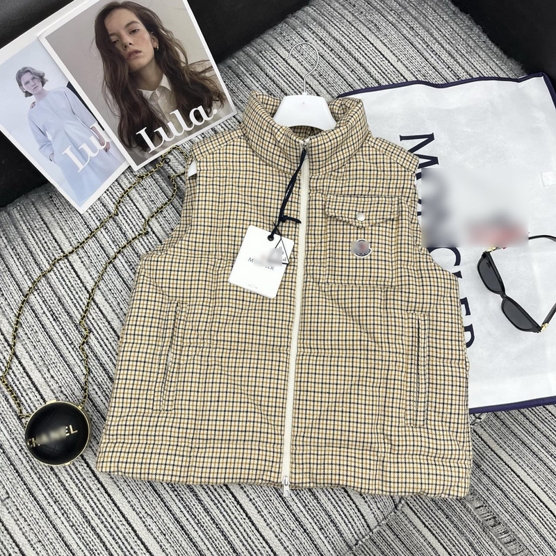 2025年南油秋冬Mon*新款90白鹅绒外套千鸟格立领蒙口羽绒服马甲女|undefined