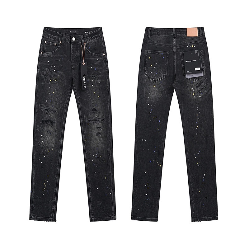 Ksubi トレンディなパープル新 AM スプラッシュインクプリントハイストリートレトロリッピングカジュアルメンズとレディーススリムジーンズ|undefined
