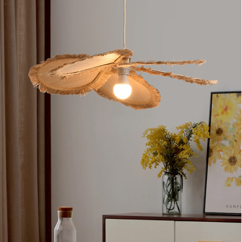 Viento tranquilo retro sala de estar candelabro tela bohemiana frisa creativa lámpara de dormitorio principal lámpara de comedor japonesa