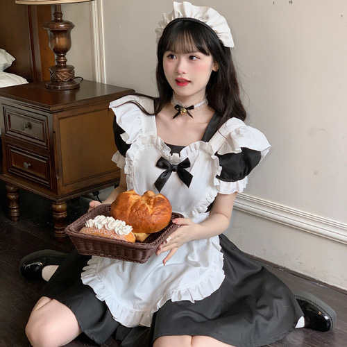 Anime black and white female maid outfit Japanese Alice cute Lolita maid dress lady's dress costume