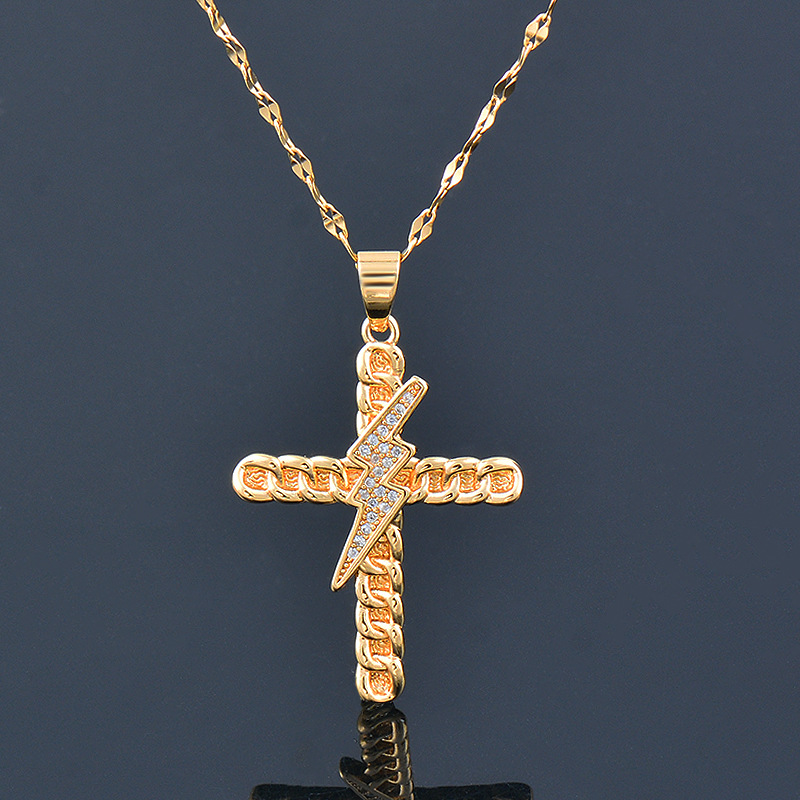Simple Style Cross Titanium Steel Plating Inlay Zircon Pendant Necklace 1 Piece
