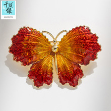 千族银 秋季艺术高级感珐琅彩蝴蝶胸针 复古手工制品开衫别针配饰