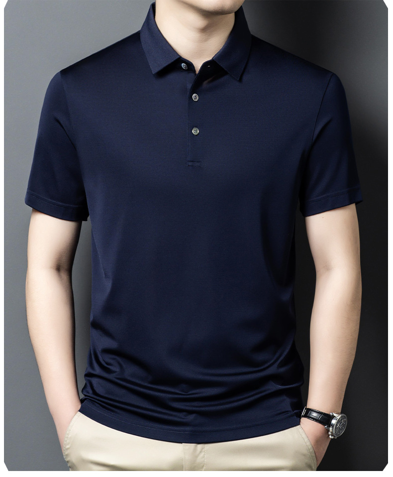 Áo polo nam cổ bẻ tay ngắn chất liệu tơ tằm mềm mịn, form thoải mái mùa hè — Màu xanh lá 25088 chi tiết 10